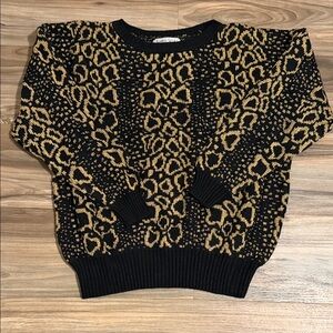 Karen Scott Vintage Women’s L Metallic Leopard Crewneck Sweater Black Gold